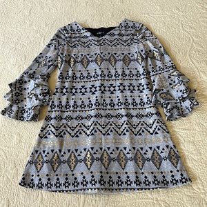 Gold accented print dress, lined